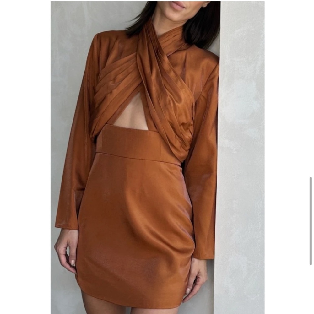 Keepsake The Label NEW Emilio Long Sleeve Mini Dress Size XS Rust Orange Hoco